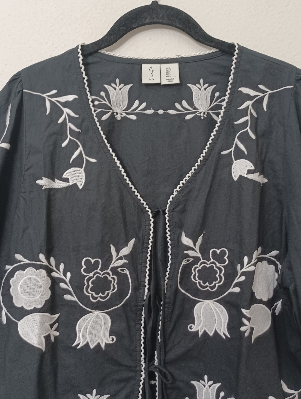 Joie Black Peasant Blouse with White Floral Embroidery - Picture 2 of 6